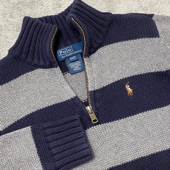 Polo Ralph Lauren Other - Polo Ralph Lauren Boys 4/4T Quarter Zip Sweater Striped Gray Navy Cotton